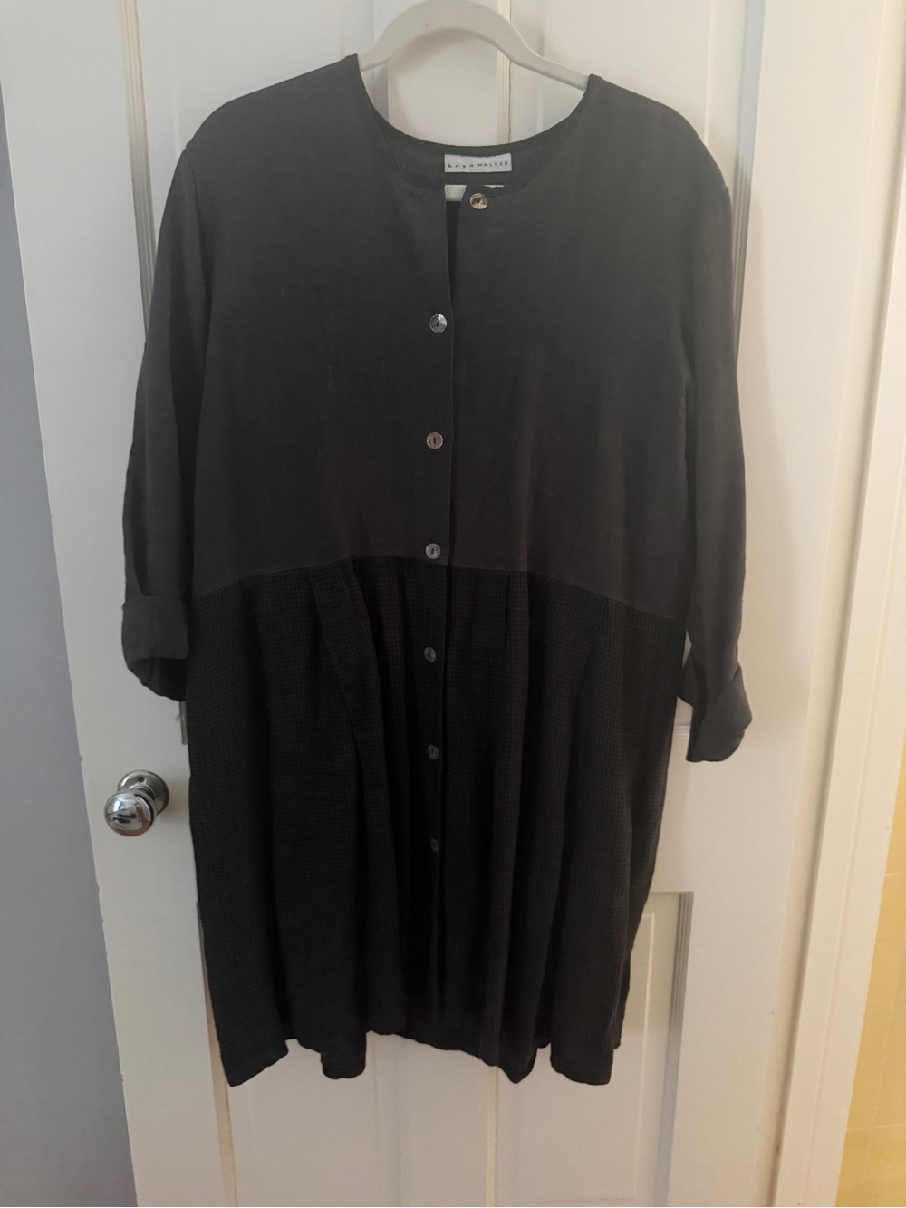 bryn Walker Black Textured Panel Long Button-Front Dress
